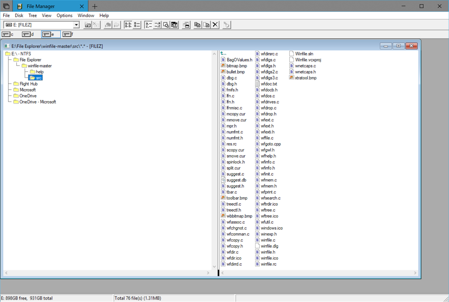 File Manager from Windows 3.1 running on Windows 10